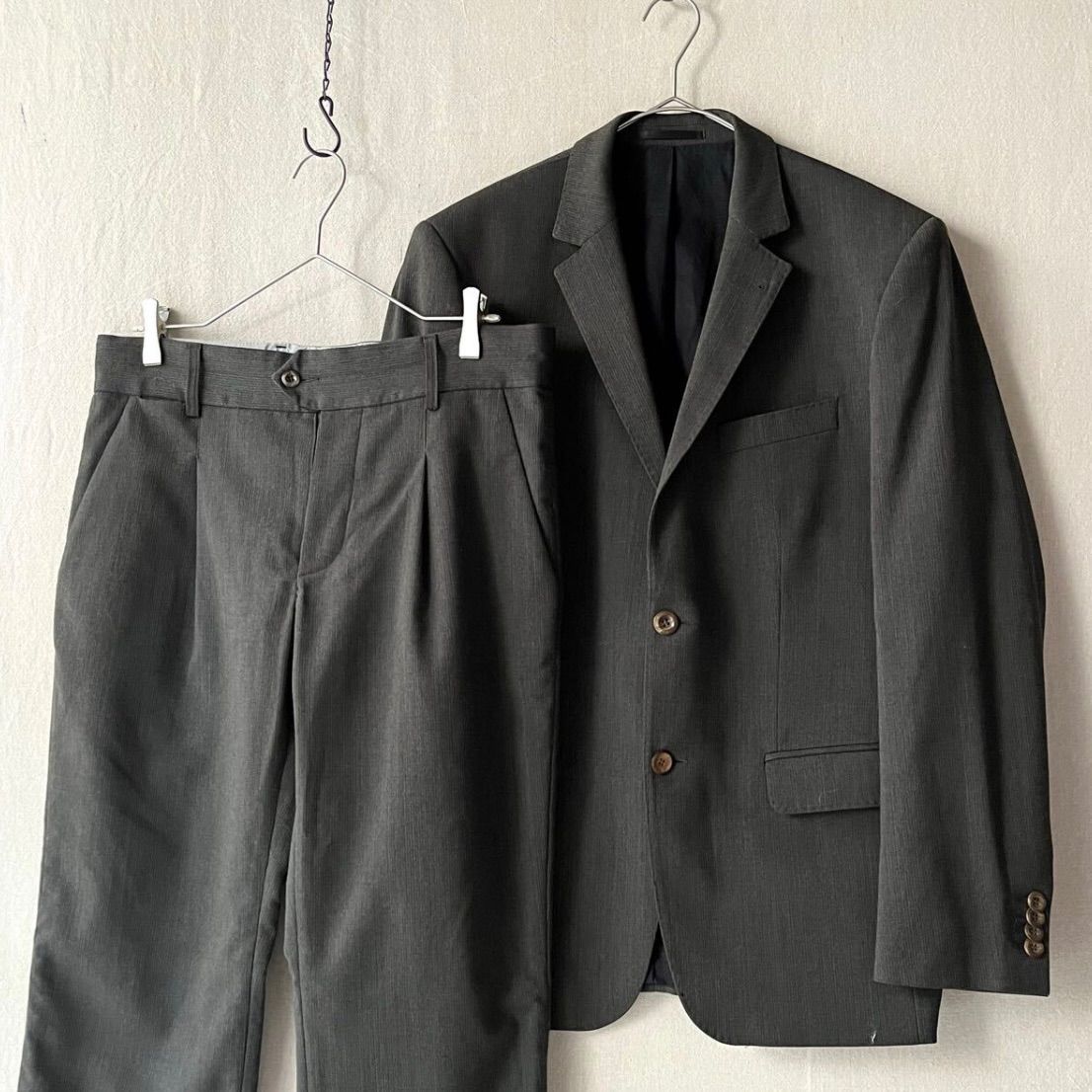 ドイツ製 FRANK LEDER セットアップ | S ウール オリーブ グレー ジャケット スラックス パンツ O5-08012-51751