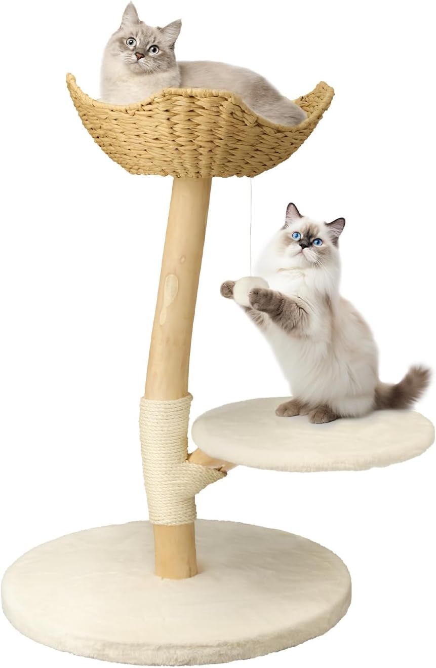 キャットタワー 大型猫用 木製 低め スリム 人気 おしゃれ 低い 据え置き シンプル 頑丈タイプ 北欧 猫タワー 省スペース 猫爪研ぎタワー 子猫 多頭飼い キャットツリー 白 木登りタワー 運動 ベッド付 登り棒 遊び場