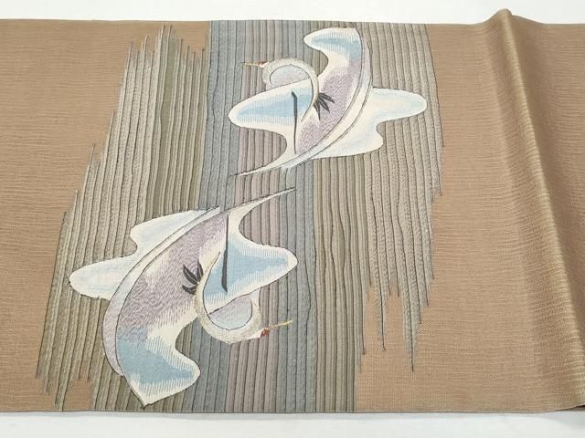 平和屋着物＊夏物 明綴れ 太鼓柄袋帯 群鶴 金銀糸 正絹 逸品