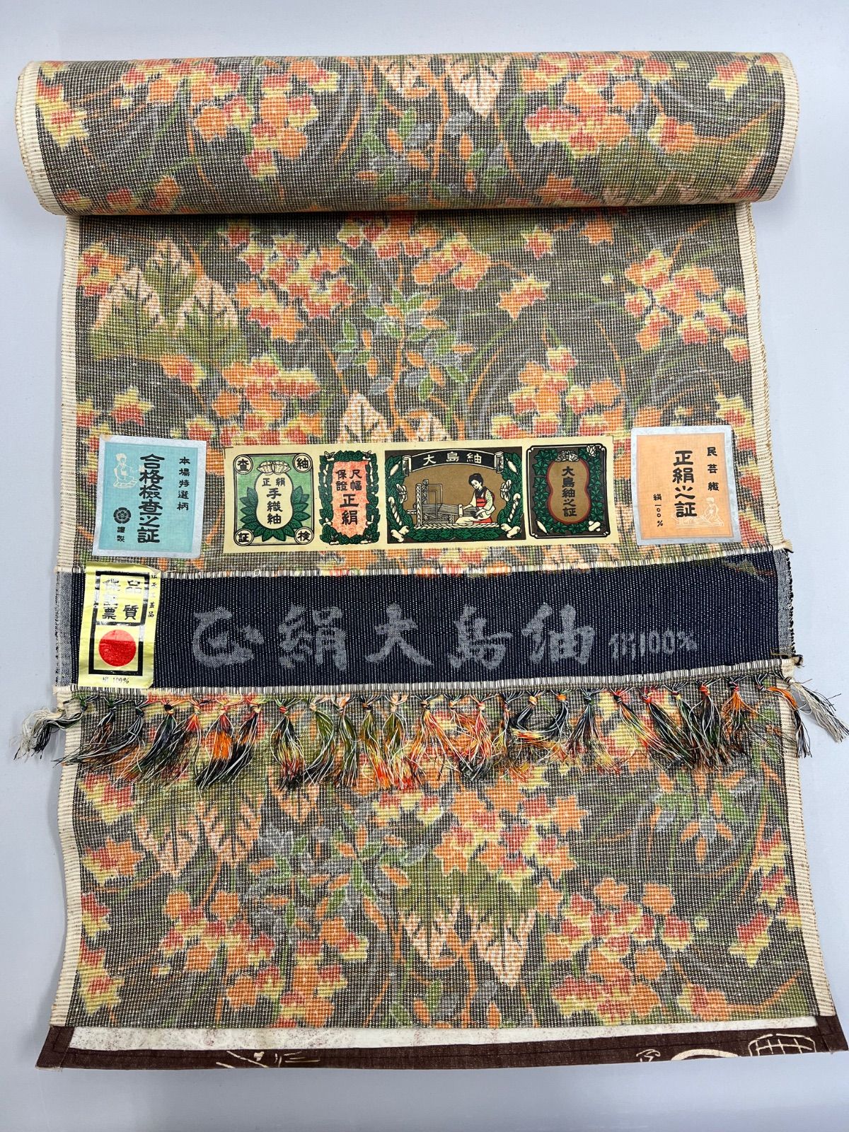 大島紬　反物　正絹100% 新品未使用 未使用品】別織 正絹 大島紬 反物 伝統工芸品 絹100% - メルカリ
