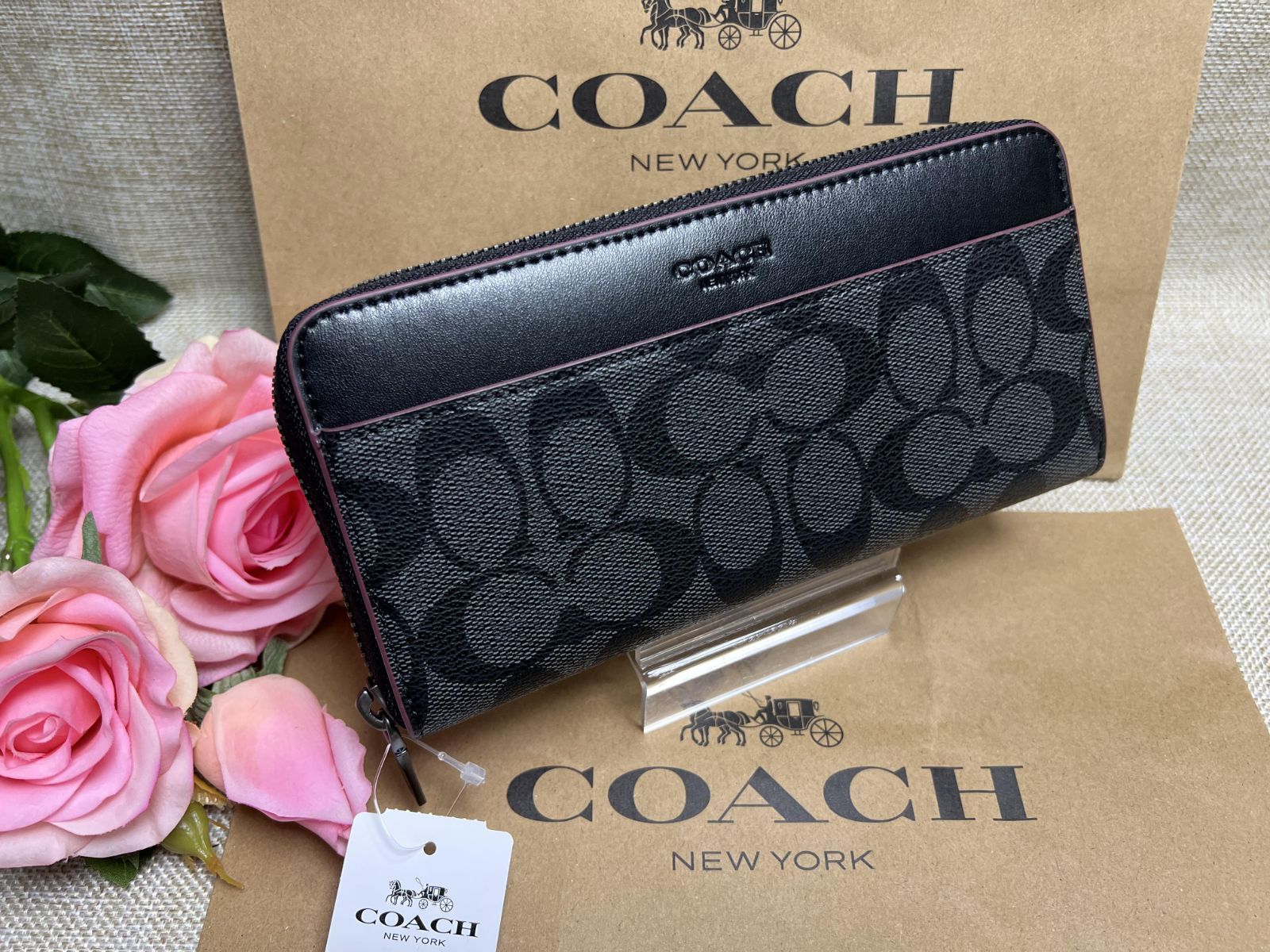 COACH 長財布 新品 ブラック×ブラックオックスブラッド 最新作 メンズ