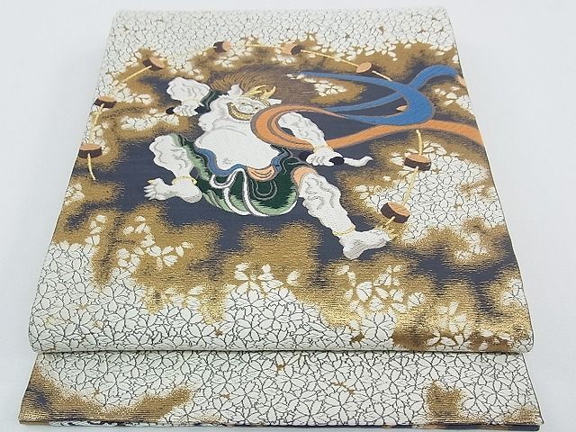 平和屋本店□極上 山口静樹 山口美術織物 六通太鼓柄袋帯 唐織錦 雷神