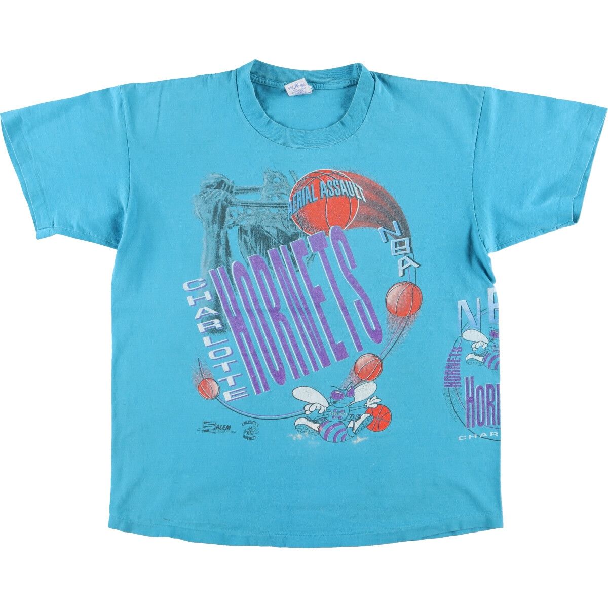 古着 90年代 SALEM SPORTSWEAR NBA CHARLOTTE HORNETS シャーロット ホーネッツ ロゴプリントTシャツ USA製 メンズXL/eaa460815
