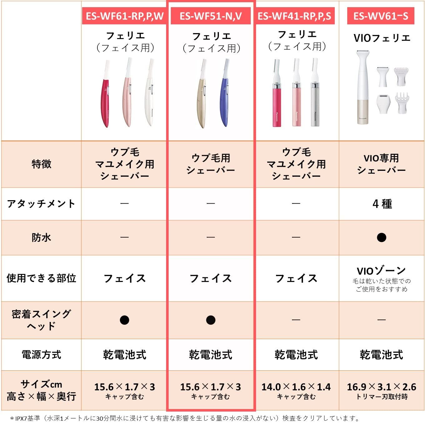 パナソニック フェイスシェーバー フェリエ ウブ毛用 紫 ES-WF50-V