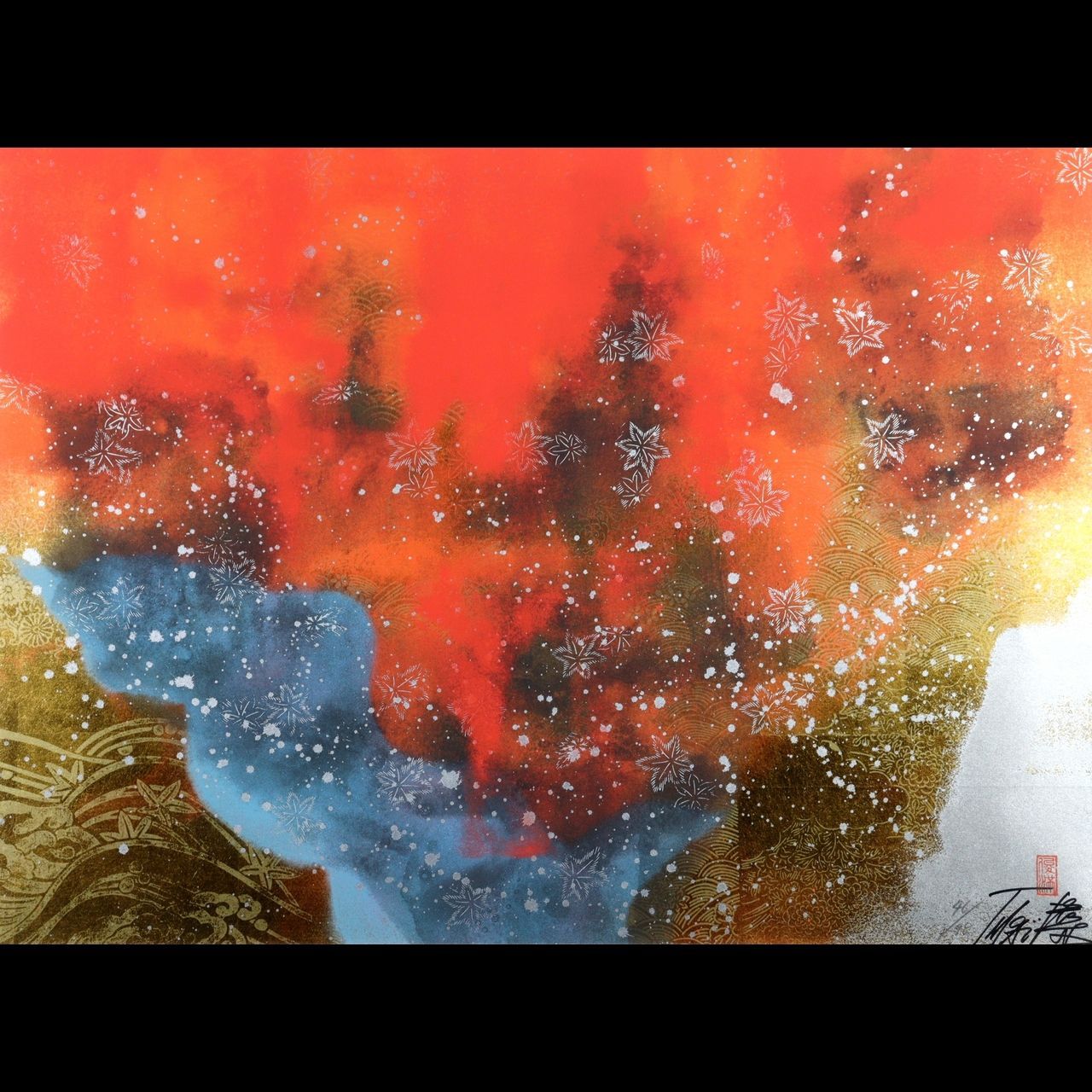 お勧め 油彩 肉筆 秋の森林白樺風景画 大型横長額縁 紅葉 インテリア