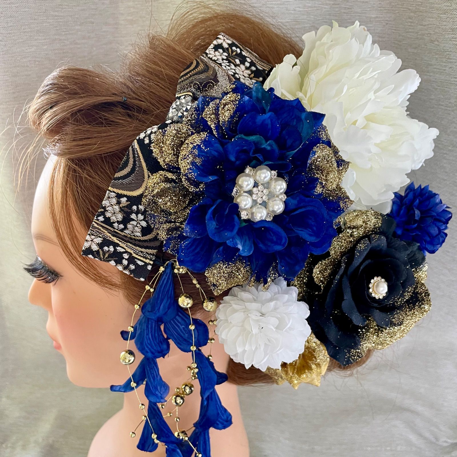 髪飾り 成人式 振袖 水色 青 ヘアアレンジ 胡蝶蘭 水引 結婚式 卒業式