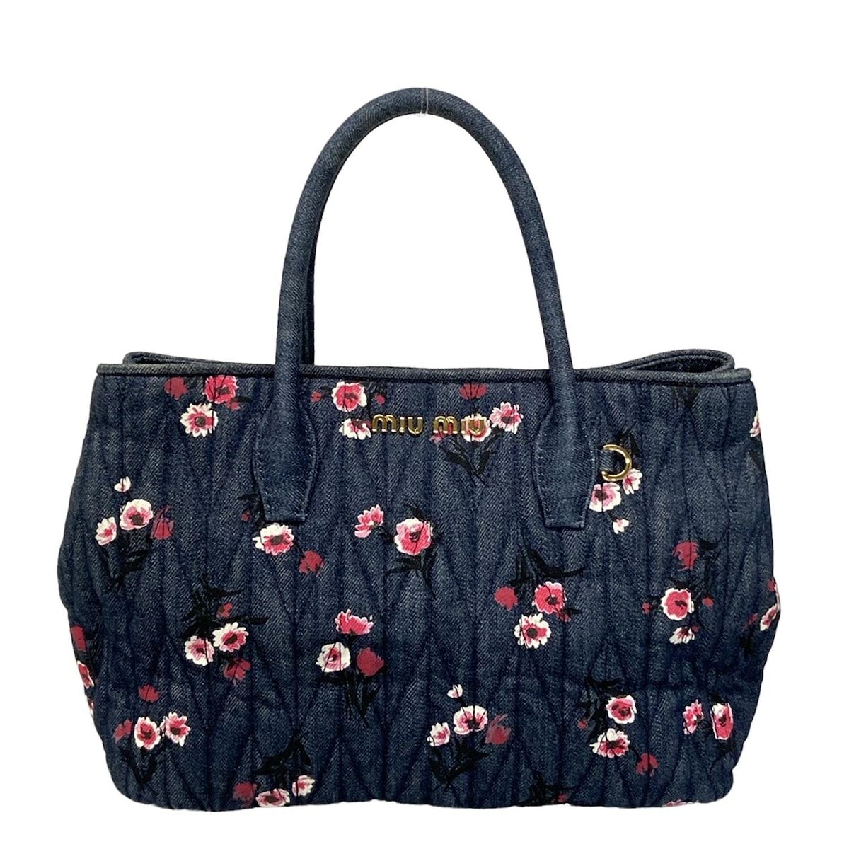 miumiu ミュウミュウ トートバッグ マテラッセ 5BG102 ネイビー×白×ピンク 花柄