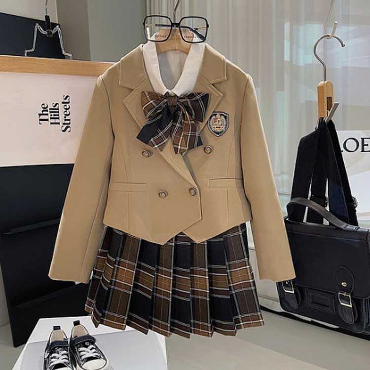 スカート 女の子 チェック柄 入学式 小学生 結婚式 卒業式 卒園式 春秋 長袖 セットアップ スーツ ジャケット ブラウス リボン 上下セット フォーマルスーツ M250320-79 女の子 入学式 結婚式 子供用 韓国ファション チェク柄