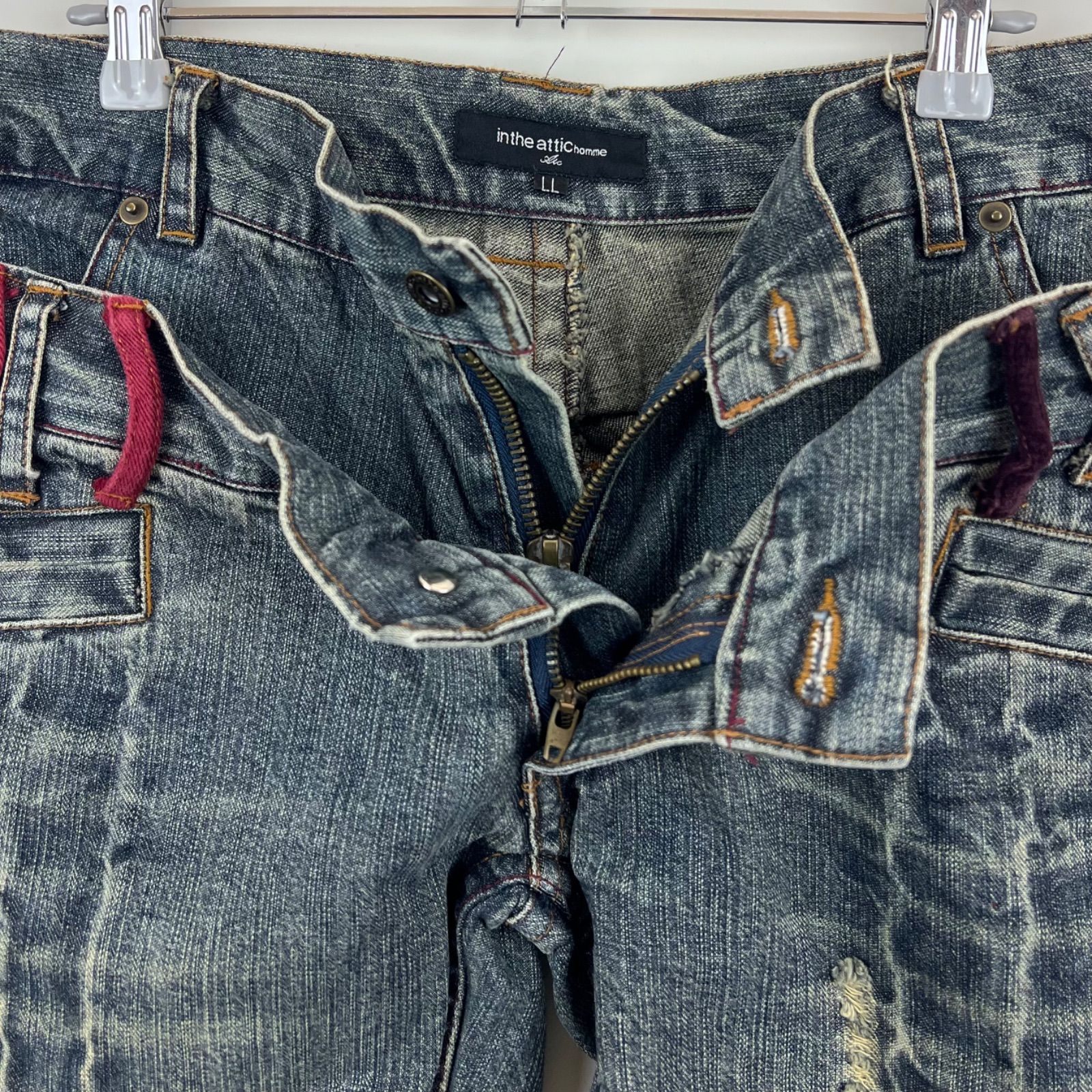 in the attic y2k grunge double waist denim pants XL インジ