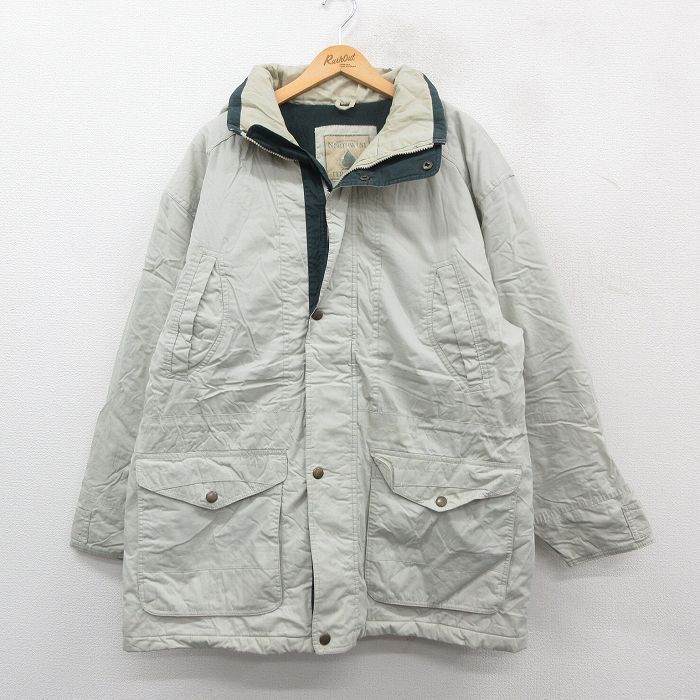 XL/古着 長袖 マウンテン ジャケット メンズ 大きいサイズ ロング丈 薄ベージュ カーキ 内側キルティング 24dec10 中古 アウター