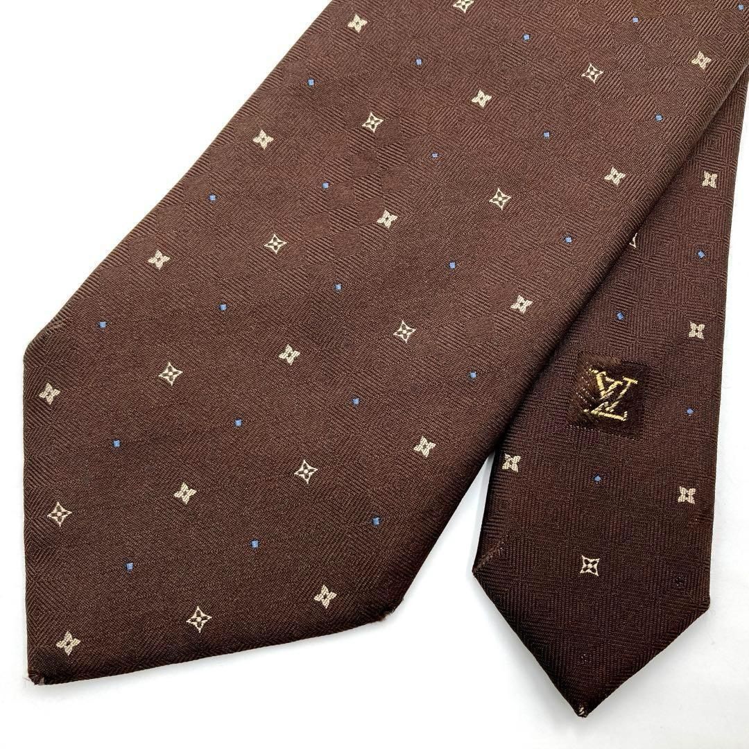 LOUIS VUITTON 花柄　ネクタイ ブラウン　ルイヴィトン Louis Vuitton ネクタイ ブラウン LOUIS VUITTON 花柄 ネクタイ