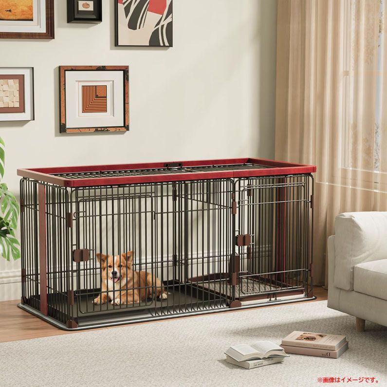 D8398◆♥ ペットケージ 犬 ケージ サークル 木製 室内 マット付きトイレ 屋根付き 組立簡単 掃除しやすい ペット用品 Petnniko 329A-01