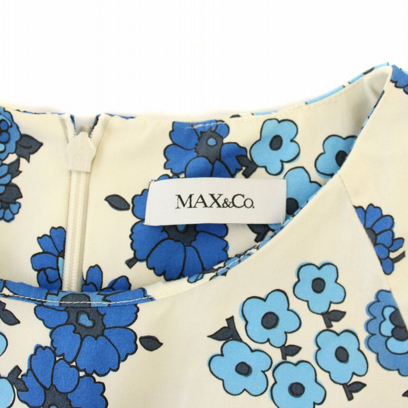 新品 マックスアンドコー ミニ フレア ワンピース 花柄 青 半袖 S マックス&コー MAX&CO. ワンピース 花柄 半袖 ひざ丈 フレア J40
