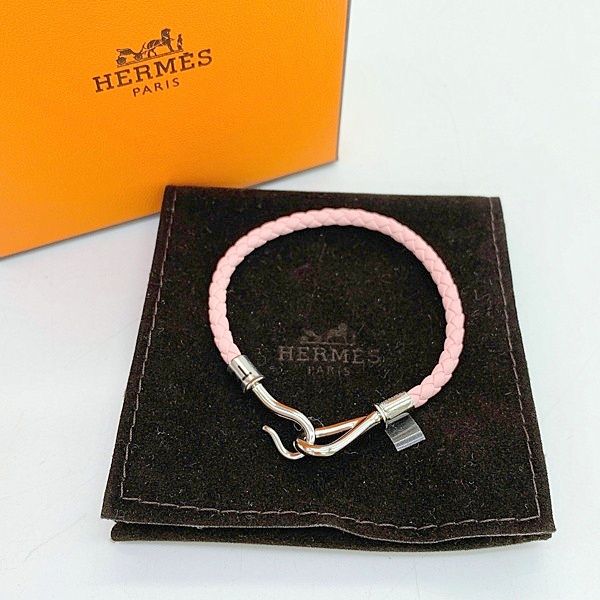 良品　HERMES エルメス　ジャンボ　シルバー金具　ブレスレット　箱付き HERMES エルメス ジャンボブレスレット 編み込みレザー グレー系