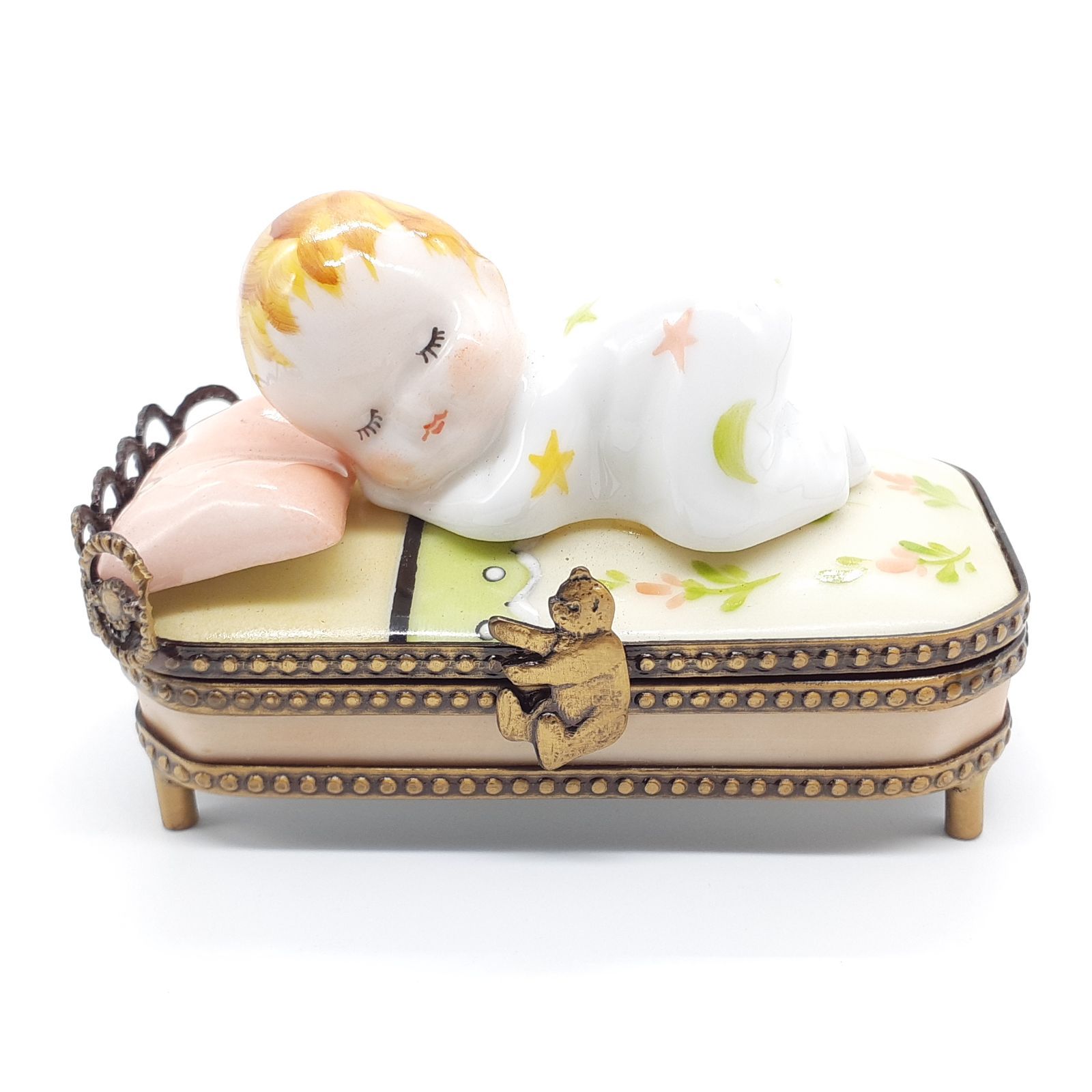 LIMOGES リモージュボックス フランス エナメル 小物入れ ピルケース ベッドで眠るベビー - メルカリ