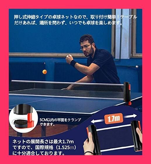 球3個 伸縮ネット 収納袋付き ポータブル卓球セット ネット