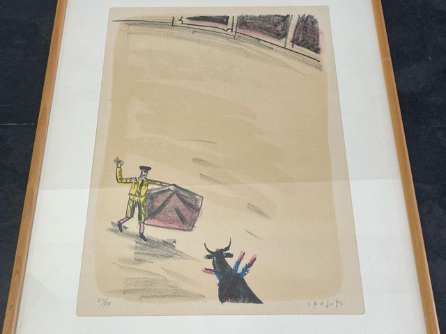 香月泰男 リトグラフ グランカナリヤ 闘牛 闘牛士 石版画 絵サイズ約32×45cm 額サイズ約47×62.5cm|301540