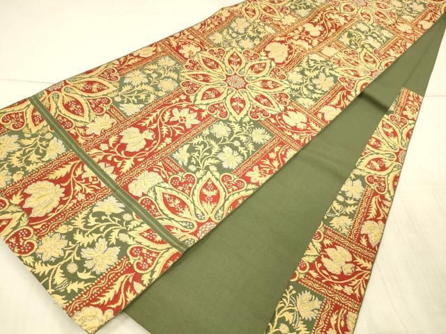 平和屋着物○六通柄 本袋帯 草花文 金銀糸 正絹 逸品 DAAX5635cm