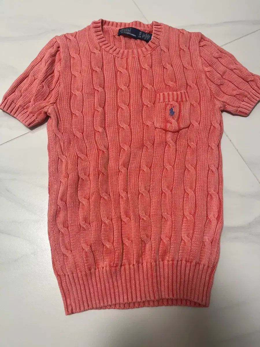 ポロラルフローレン ケーブル 半袖 ニット コーラル色 xs