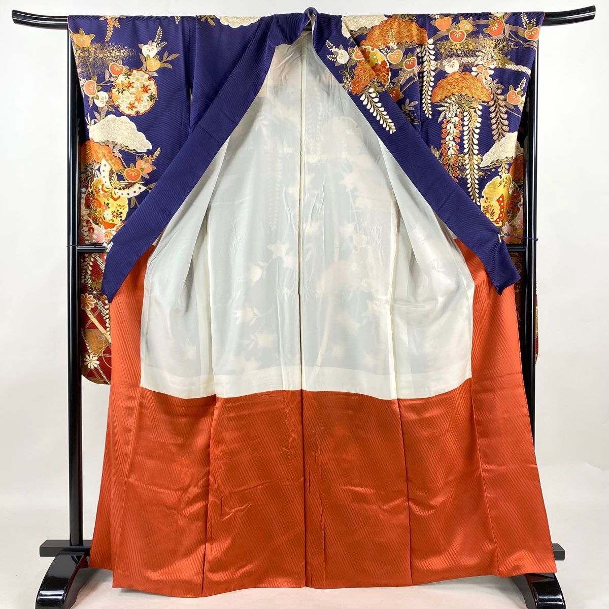 振袖 身丈166cm 裄丈67cm M 袷 雪輪 松 金彩 紫 正絹 秀品 【中古  