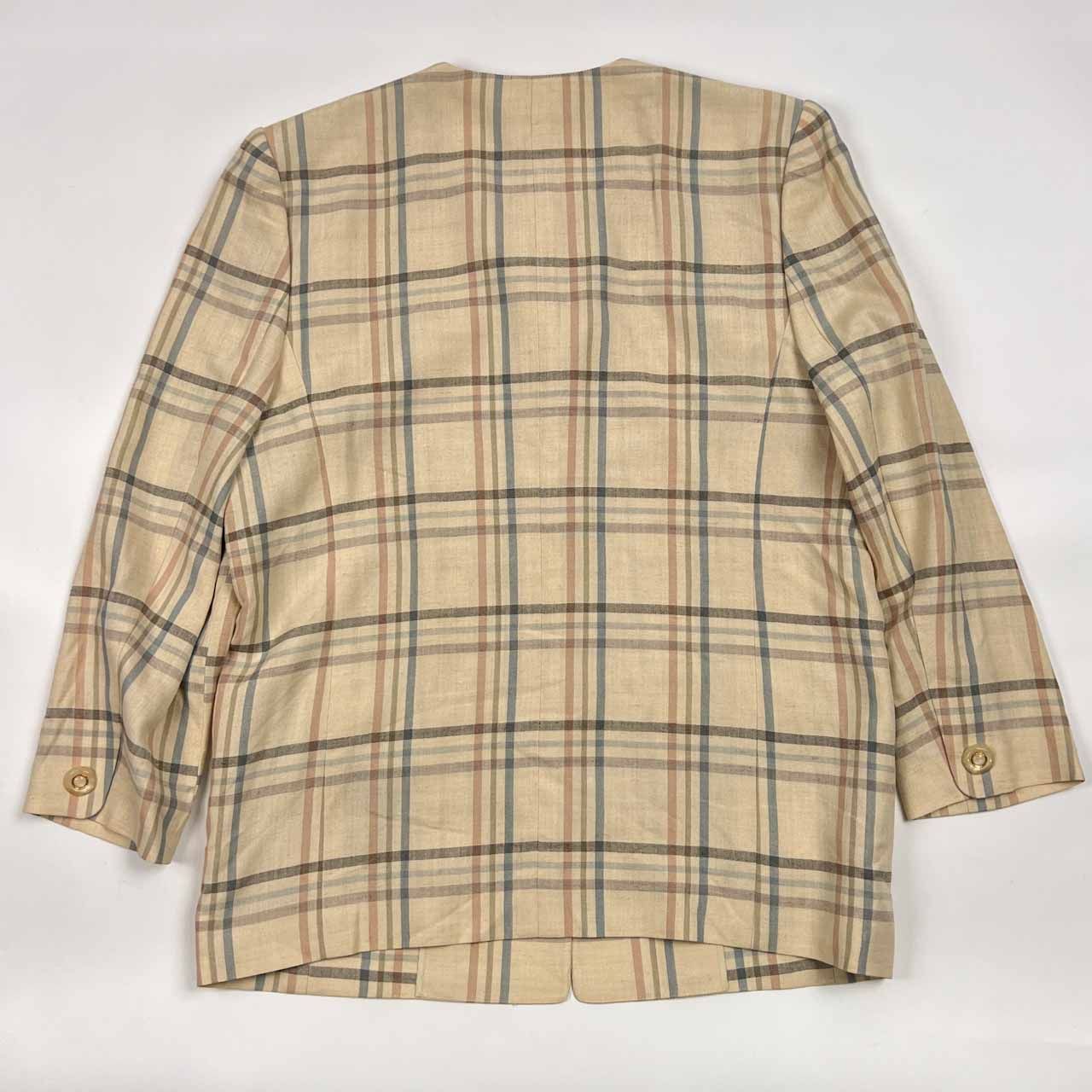 リネン混 Leilian レリアン イタリア製生地 ノーカラー チェック