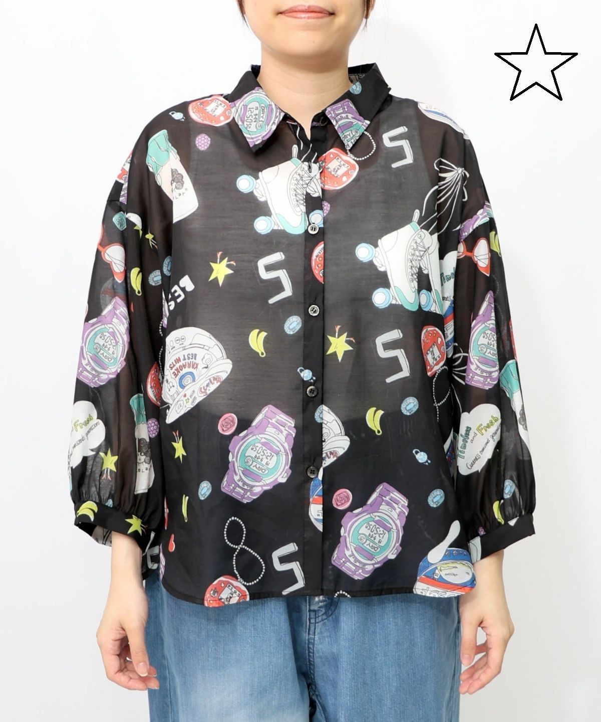 スカラー ScoLar 平成流行の総柄シャツ （ブラック） スカラー ScoLar 平成流行の総柄シャツ （ブラック