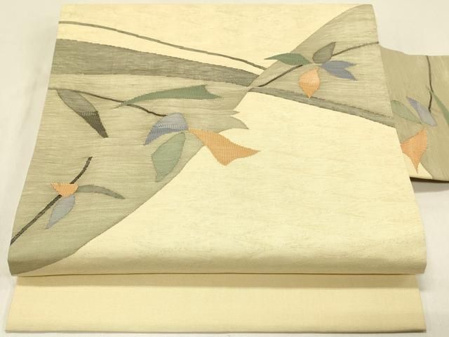 平和屋着物○八寸名古屋帯 すくい織 蔦の葉文 珊瑚色