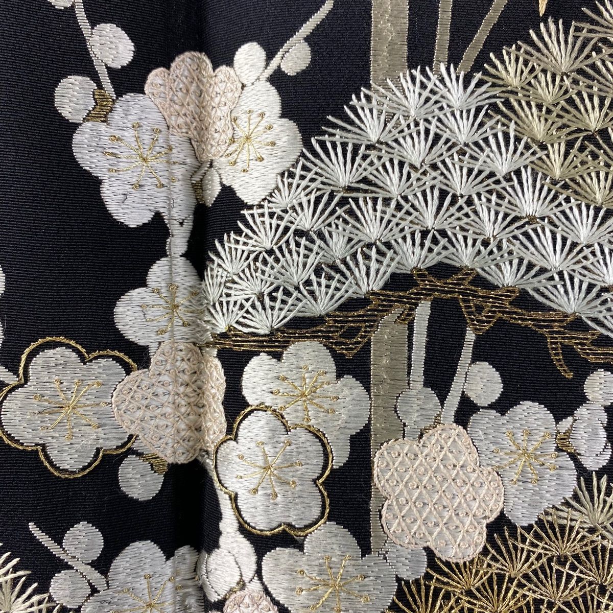 訪問着 身丈169cm 裄丈69cm L 袷 松竹梅 刺繍 金糸 黒 正絹 逸品