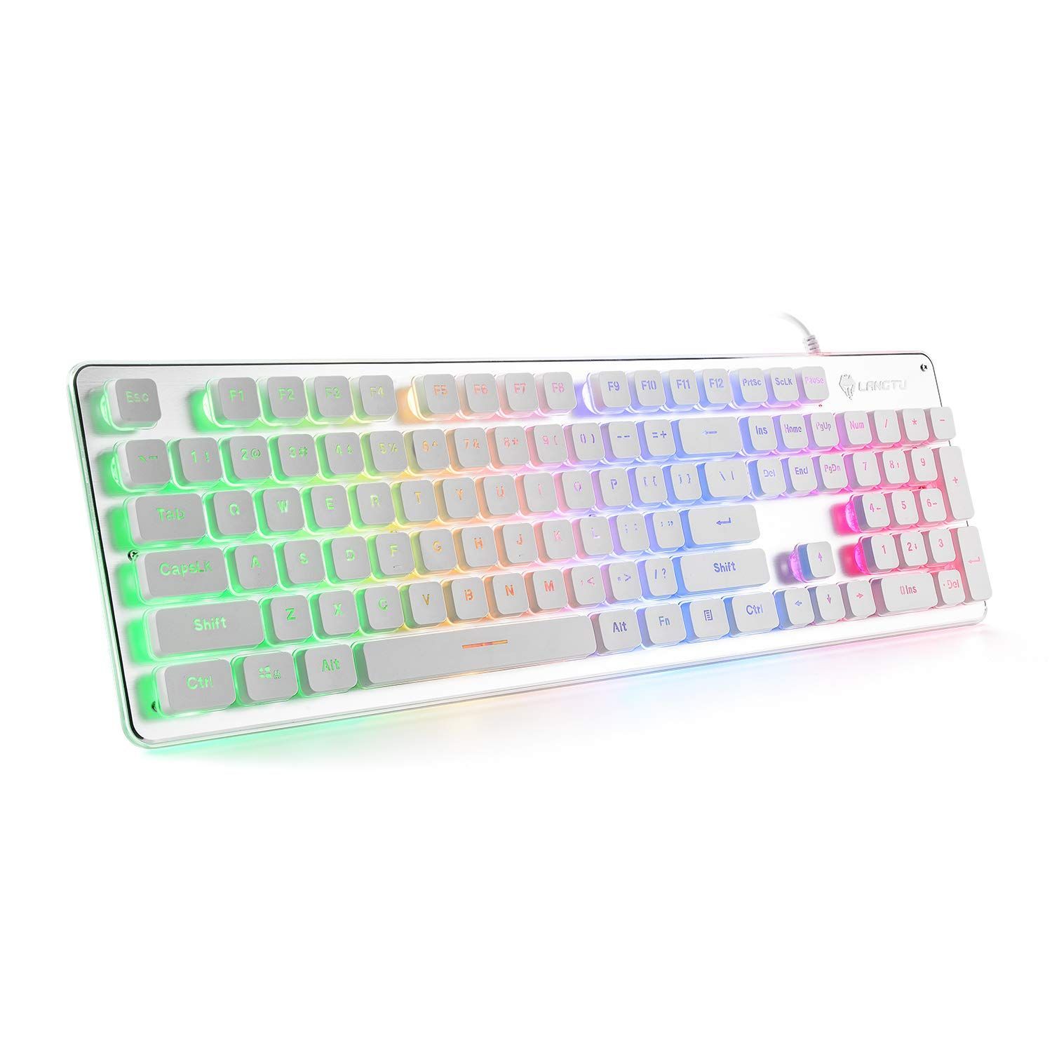 【新着商品】アンチゴーストコンピュータキーボード 25キー 全金属パネル 104キー USB有線 オフィス用 静音キーボード - LEDバックライト レインボー ゲーミングキーボード L1ホワイト/シルバ