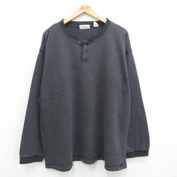 XL/古着 セントジョンズベイ 長袖 ビンテージ Tシャツ メンズ 00s 無地 大きいサイズ コットン ヘンリーネック 黒他 ブラック 24aug24 中古
