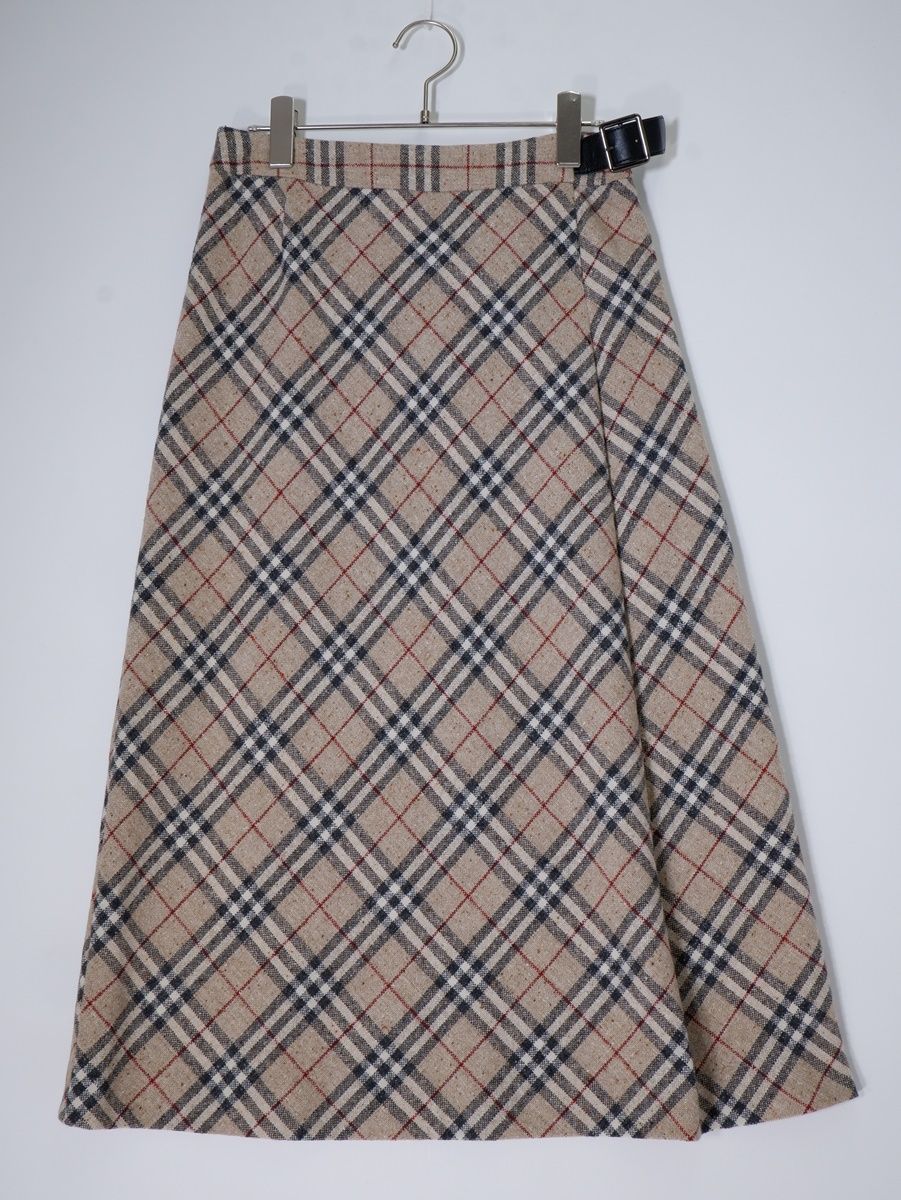 BURBERRY LONDONバーバリー ロンドン 羊毛アンゴラカシミヤツイード 定番ノバチェック ロングフ スカート 40 LSKA78369