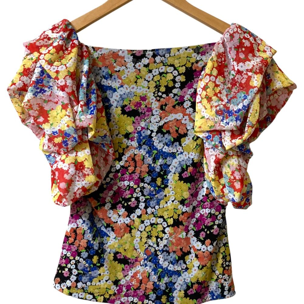 VIVIENNE TAM ヴィヴィアンタム フラワープリント パワーネットブラウス サイズ40 マルチ レディース 古着