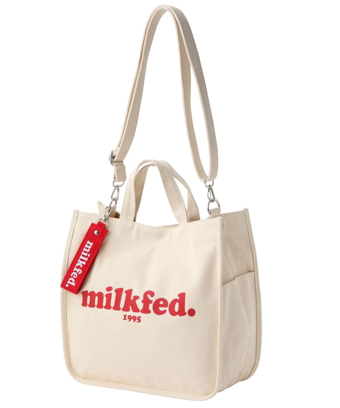 ショルダーバッグ トートバッグ バッグ ミルクフェド MILKFED COOPER LOGO SHOULDER BAG 103212053024  キャンバス ホワイト 白 ブラック 黒 シンプル おしゃれ 容量 ポーチ 斜め掛け