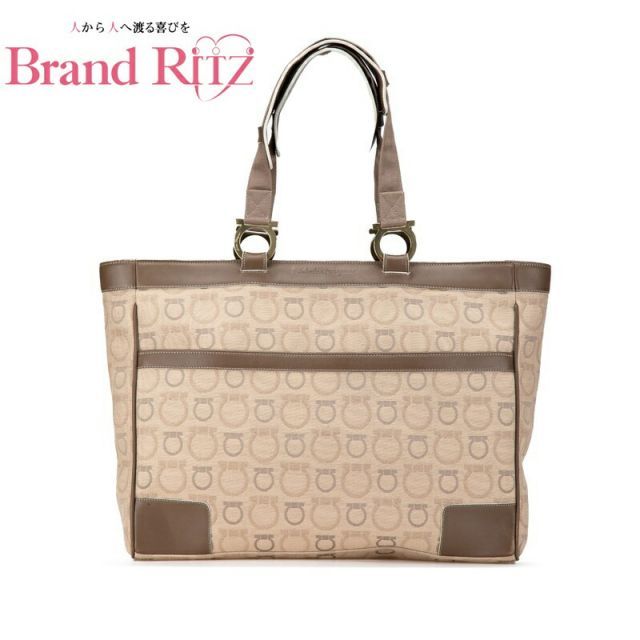  フェラガモ バッグ ガンチーニ トート ショルダー 肩掛け EX-21 5372 ベージュ ブラウン ABランク キャンバス レザー レディース Salvatore Ferragamo 【送料無料】【名谷店】