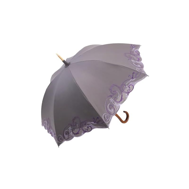 シノワズリーモダン 日傘 晴雨兼用 長傘 レディース かわず張り 完全遮光 UPF50＋ 遮熱 逃熱 UVカット100％ 全面刺繍 ペイズリー クリスタル プレシオサ ギフト 母の日 グレー50 0