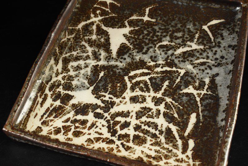 蔵A2899a 鼡志野 玉置保夫 額鉢 角皿 共箱 鼠志野 WWW_COOKS_AM