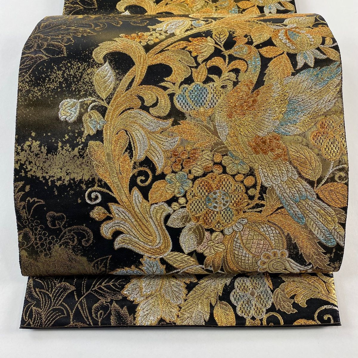 袋帯 秀品 宮廷雅趣 関西仕立て 花鳥 葡萄唐草 金銀糸 箔 黒 六通 正絹 WWW_NOITHATQUANGTHANH_NET