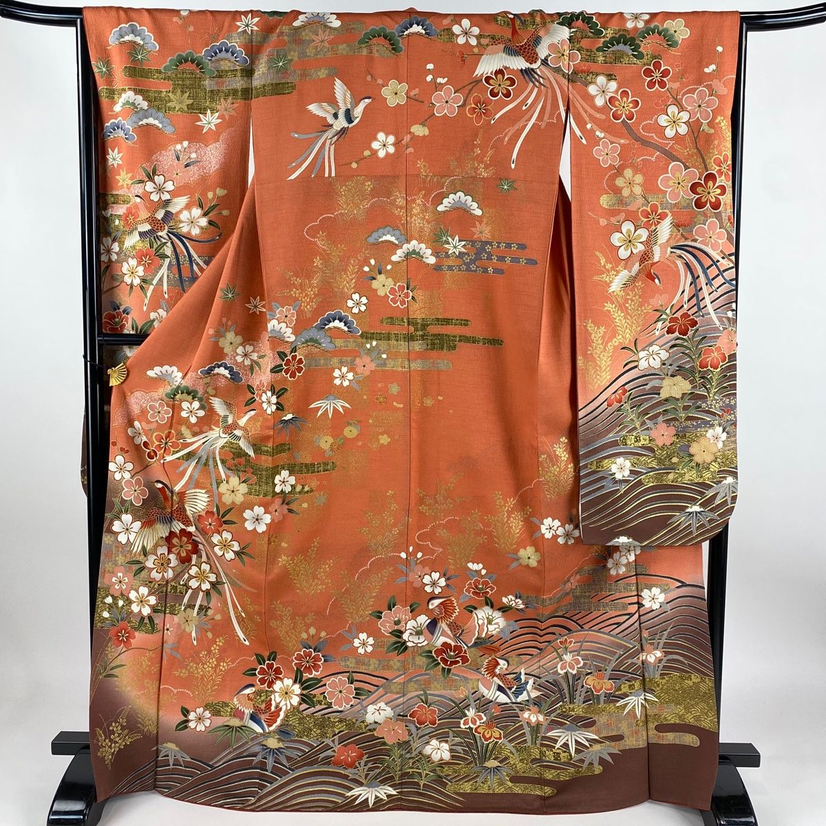 【hirotan 53】◇正絹長襦袢美品14点まとめ売り◇ 振袖 身丈168.5cm 裄丈66cm M 袷 尾長鳥 桜 金糸 金銀彩