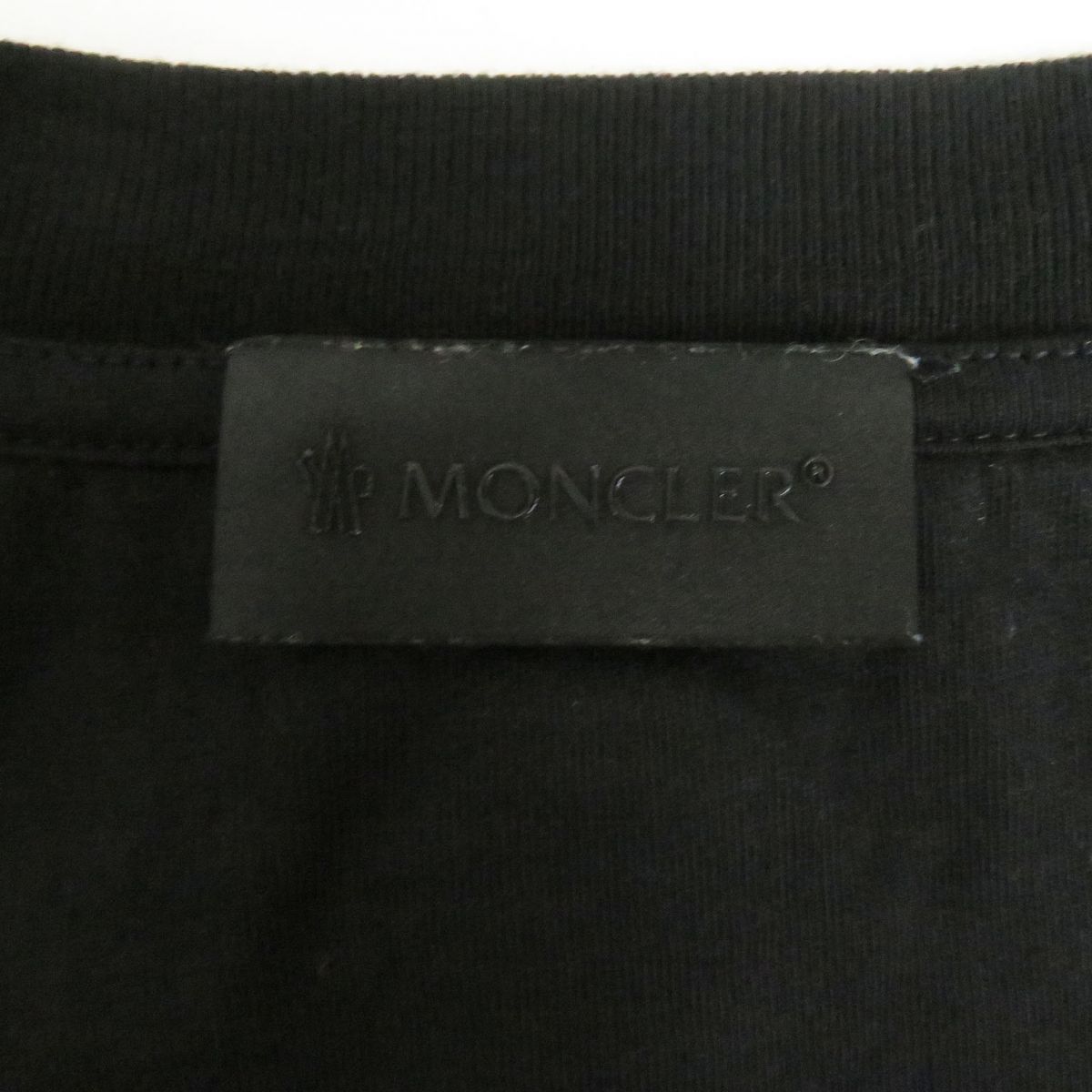 美品□21SS MONCLER/モンクレール MAGLIA GIROCOLLO ロゴワッペン コットン100％ クルーネック 半袖Tシャツ/カットソー ブラック XL 正規品