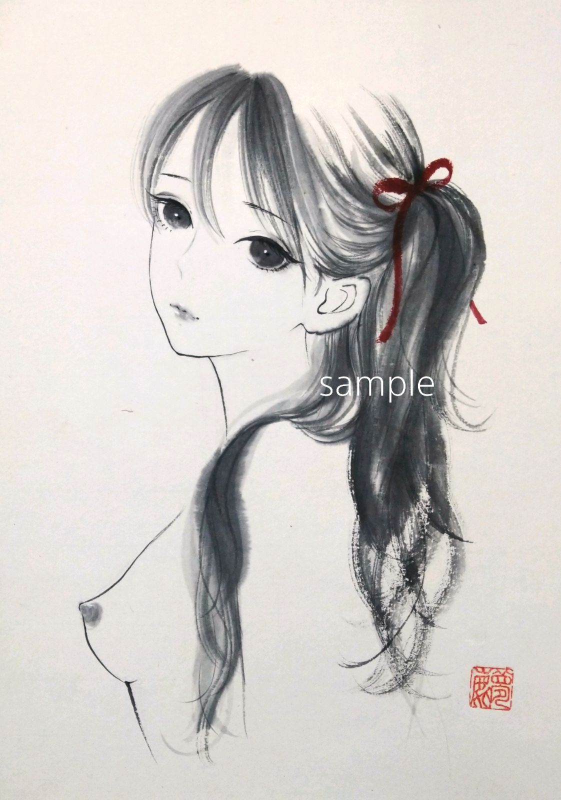 肉筆原画 ドローイング 水彩画 美人画 ヌード 裸婦画 絵画 A4 @mucica 