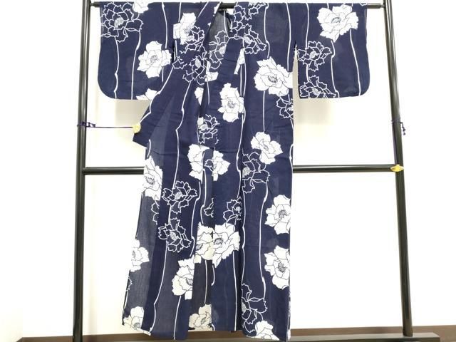 浴衣 藍染 綿紅梅 平和屋着物∴夏物 浴衣 綿紅梅 藍 型染め 花間道 綿 逸品