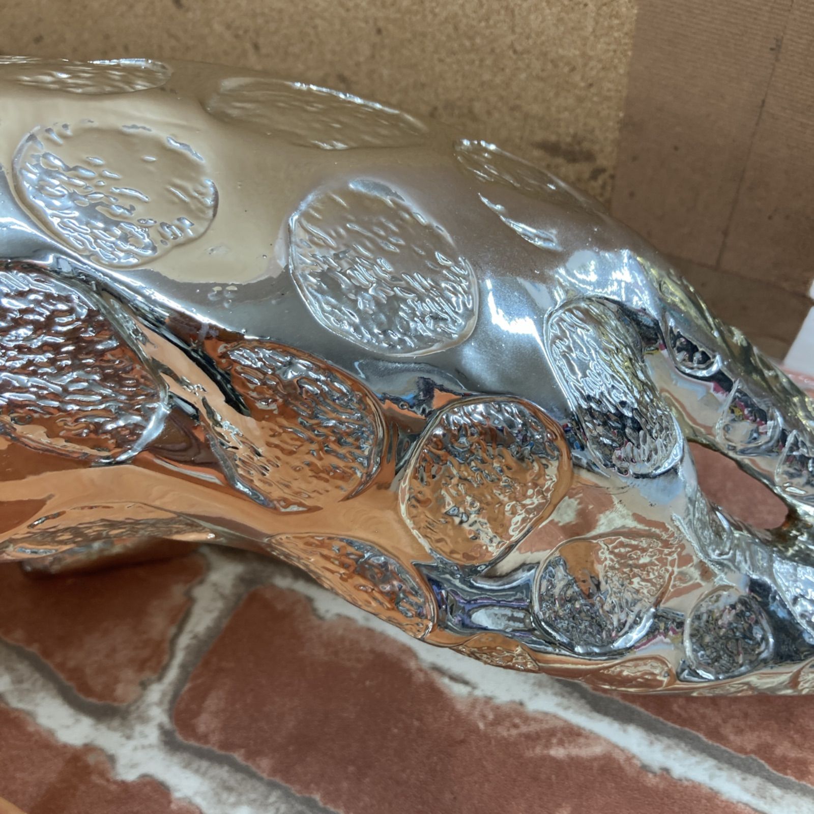 S774 アニマルオブジェ シルバーレオパード ヒョウの置物 幅97cm NEXPOTALLINN_EU