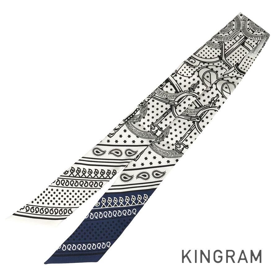 エルメス ツイリー Twilly エプロンドール シルク ネイビー/ホワイト ツイリー エプロン・ドール・バンダナ ブラン ホワイト 白