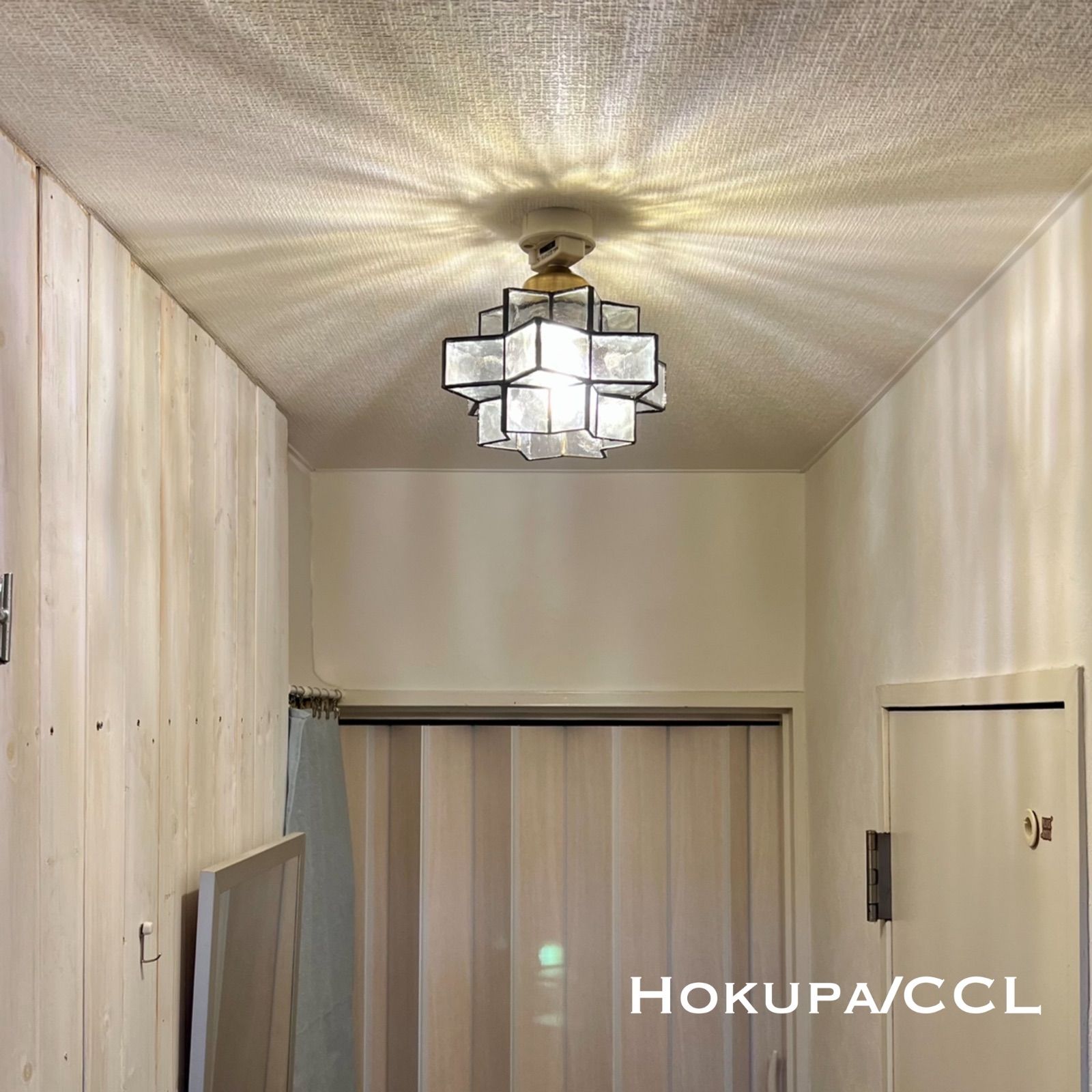 天井照明 Hokupa CCL シーリングライト ステンドグラス ランプシェード E26ソケット LED電球付 アンティークブラスメッキ ビンテージ レトロ 北欧 ハワイアン 玄関 トイレ インテリア