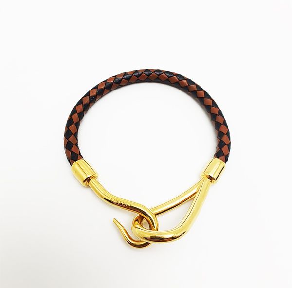 エルメス ジャンボ ブレスレット レザー ブラウン ブラック 編み込み