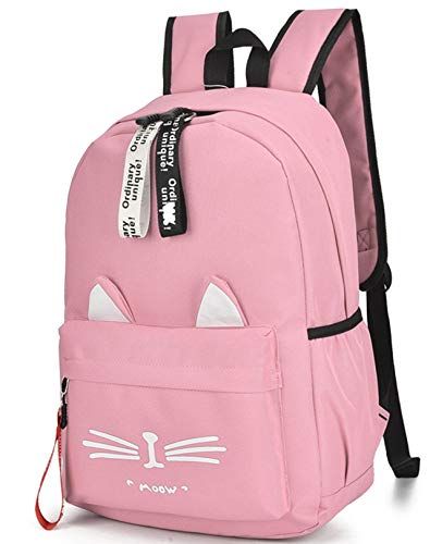 リュック 子供 女の子 小学生 猫柄 猫耳 バッグ リュックサック レディース キッズ 遠足 (ベビーピンク)