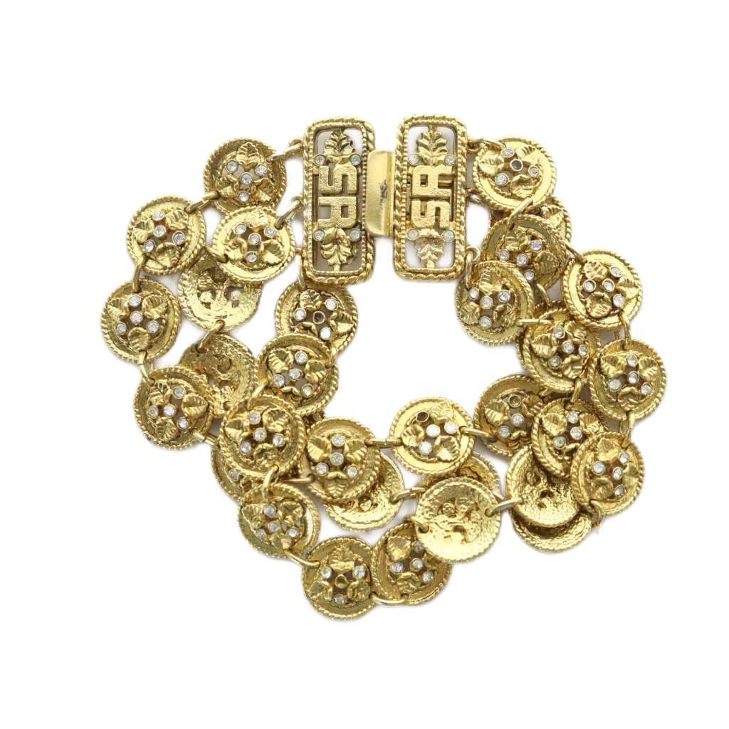 ソニアリキエル SONIA RYKIEL ヴィンテージ ブレスレット アクセサリー 3連 ラインストーン SRロゴ ゴールドカラー 金色 GY17 |MQ