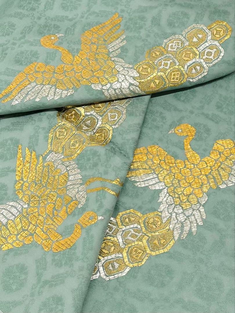 竹屋町刺繍 御召 色留袖 一つ紋 縫い紋 鳳凰 鳥 正絹 躾糸付き