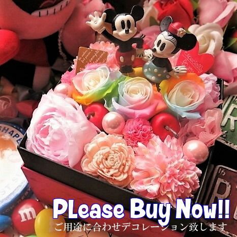 20代 姉妹 プレゼント おすすめ プリザーブドフラワー ディズニー 花束風ギフト 箱開けてスマイル ボックス入り レインボーローズ ノーマル ミッキーマウス ミニーマウス
