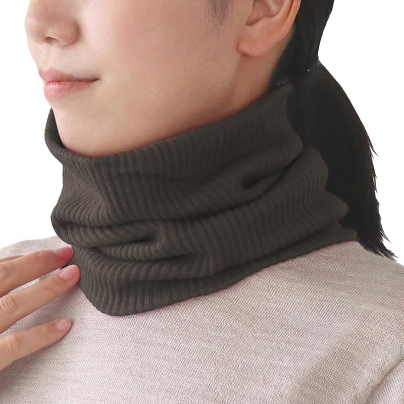 【絹屋】内側シルク 2重編み ふかふか綿ネックウォーマー (5381) カラー：墨 サイズ：FREE(長さ 21cm~25cm)